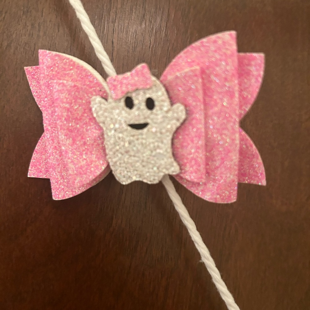 Glittery Pink Ghost Hair Bow